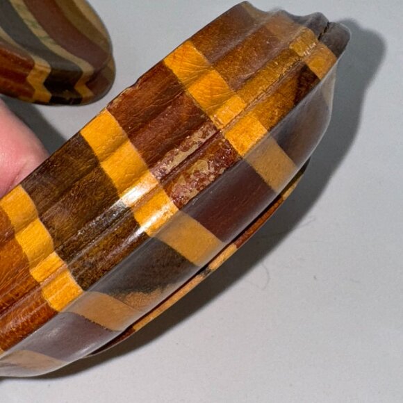 VTG Round Hand Turned Wooden Bowl Trinket Box Lid Multicoloured Jamaica *read* - Picture 8 of 8